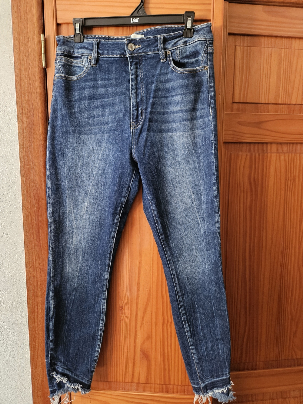 KanCan Dark Blue Skinny Jeans with Distressed Raw Hem